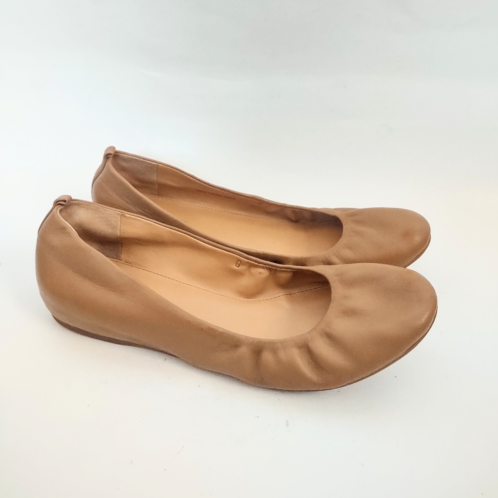 J Crew Brown Camel Tan Genuine Leather Ballet Flats Women's Size 10 EUC Slip On